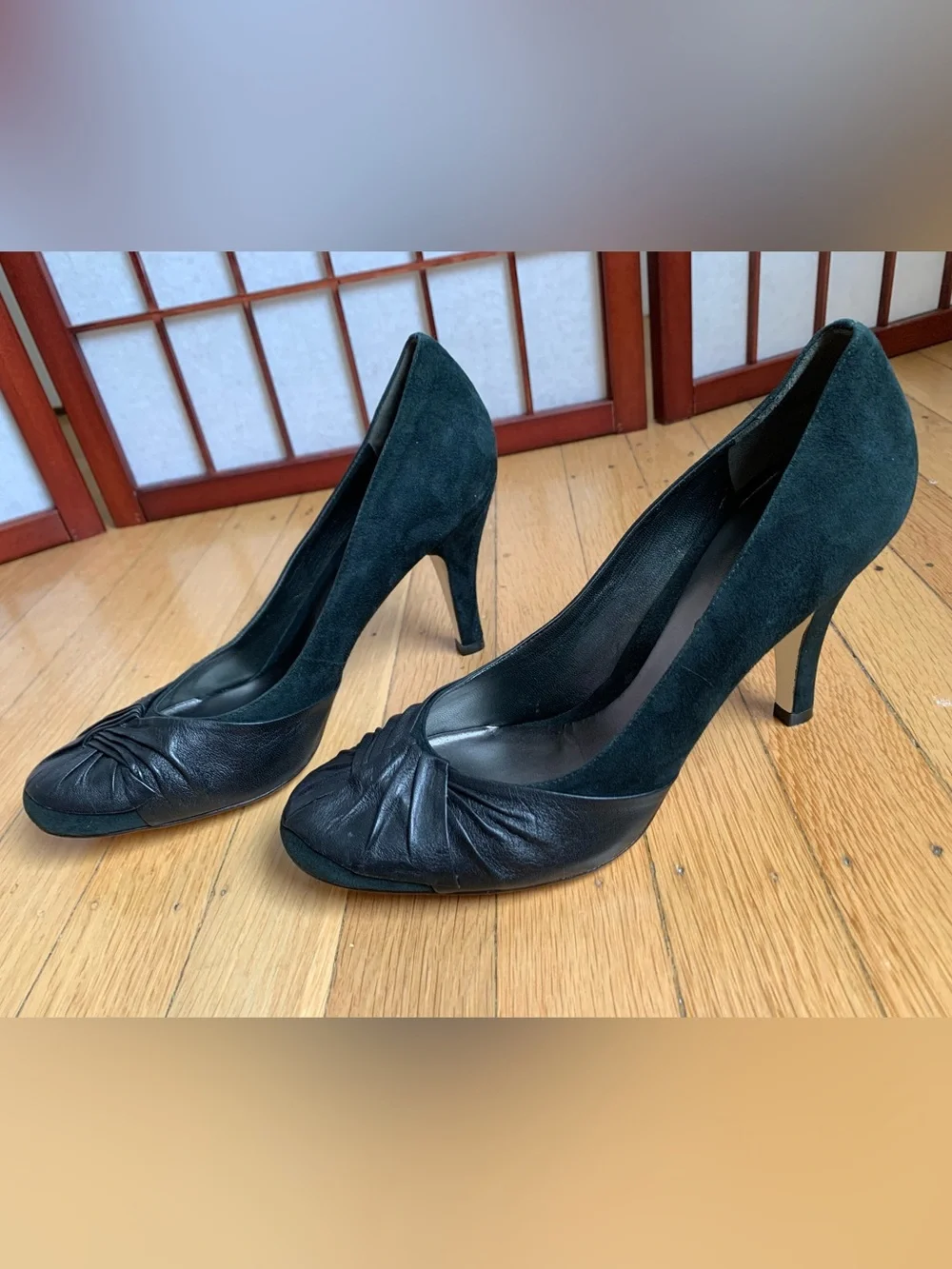 NWOB ARTURO CHIANG Dark Navy/Teal Baby Doll Toe Heels/Pumps Size 8.5M/Fits 8M